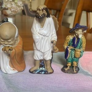 Handcrafted Ceramic Figurines- 3 unrelated but all seem Asian - Multicolor